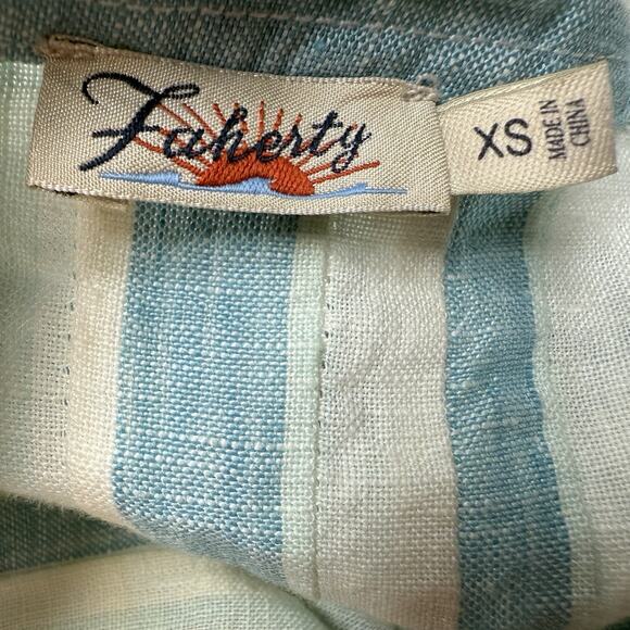 Faherty Gemini 100% Linen Shift Dress Size XS Stripes Pleats Pockets Stripped - Picture 9 of 11